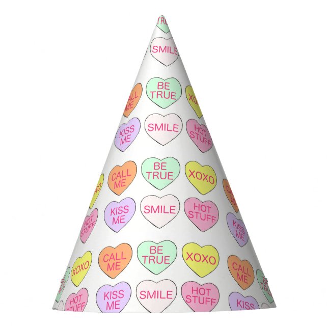 Pastel Candy Heart Valentine's Day Hearts Candies Party Hat (Front)