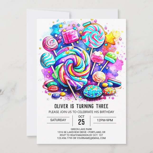 Pastel Candy Land Birthday Invitation (Front)