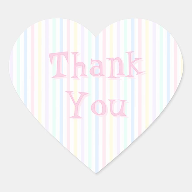 Pastel Candy Stripe Thank You Heart Sticker (Front)