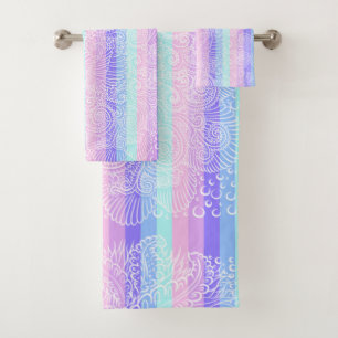 Pastel Candy Swirls Striped Soft Fantasy Pattern Bath Towel Set