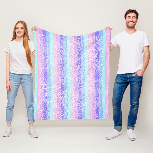 Pastel Candy Swirls | Striped Soft Fantasy Pattern Fleece Blanket (In Situ)