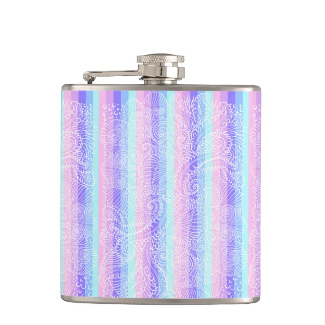 Pastel Candy Swirls | Striped Soft Fantasy Pattern Hip Flask (Front)