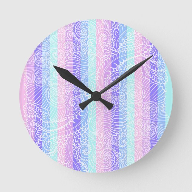 Pastel Candy Swirls | Striped Soft Fantasy Pattern Round Clock (Front)