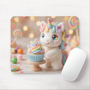 Pastel Candy Unicorn with Rainbow Cupcake Mouse Mat