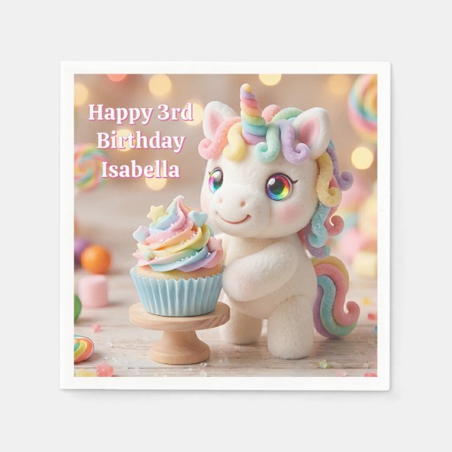 Pastel Candy Unicorn with Rainbow Cupcake Napkin (Front)