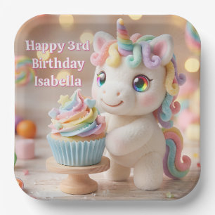 Pastel Candy Unicorn with Rainbow Cupcake Paper Plate