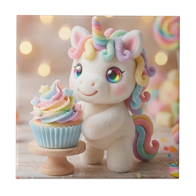 Pastel Candy Unicorn with Rainbow Cupcake Tile (Front)