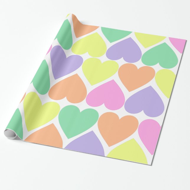 Pastel Candy Valentine Hearts Gift Wrap Paper (Unrolled)