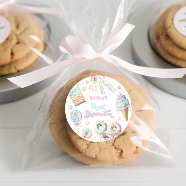 Pastel Candyland Sweet Celebration Birthday Party Classic Round Sticker (Creator Uploaded)