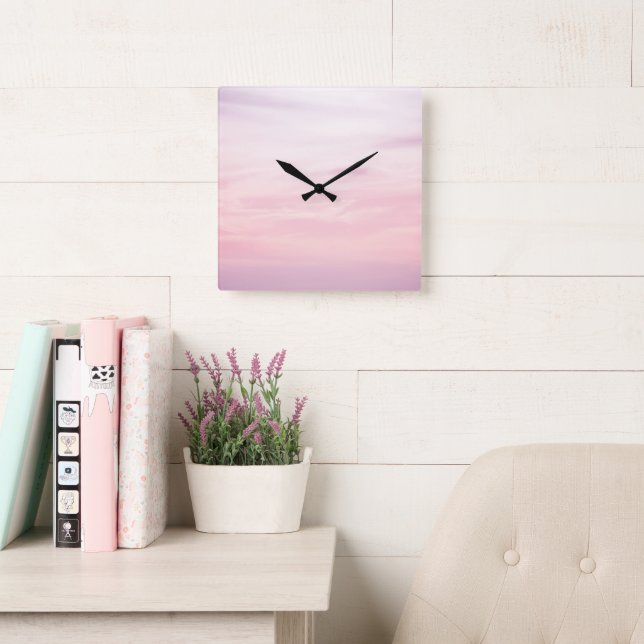 Pastel Caribbean Sunset Sky 1 #nature #art Square Wall Clock (Reading Room)