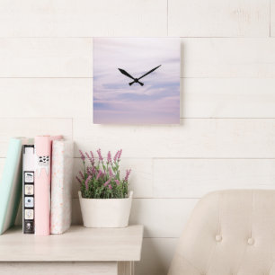 Pastel Caribbean Sunset Sky 2 #clouds #art Square Wall Clock