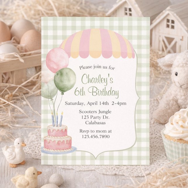 Pastel Carnival Birthday | Vintage | Gingham Invitation (Creator Uploaded)