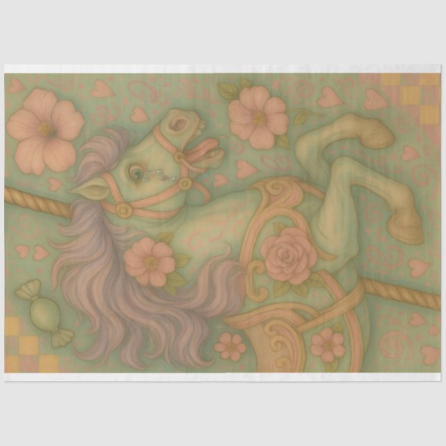 Pastel Carousel Decoupage Paper – Carousel Horse (Front)
