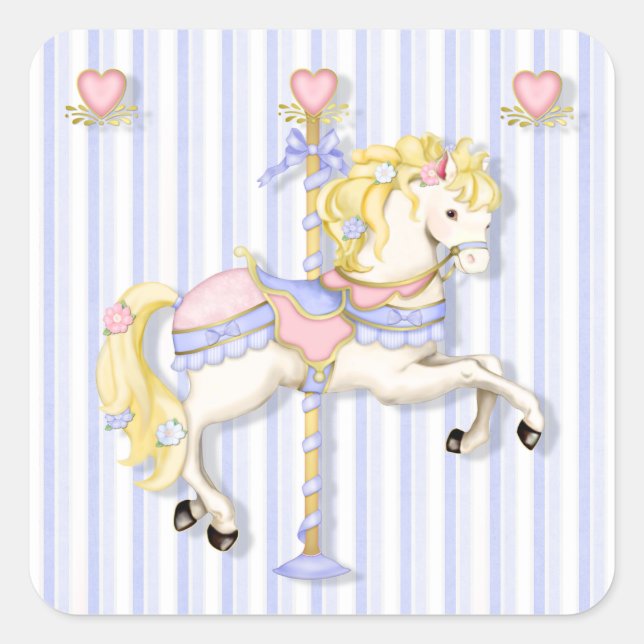 Pastel Carousel Pony Square Sticker (Front)
