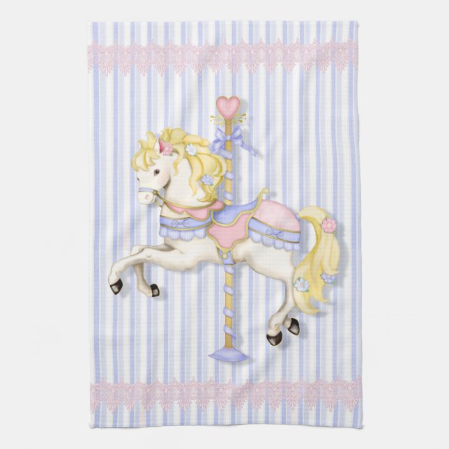Pastel Carousel Pony Tea Towel (Vertical)