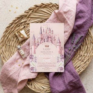Pastel Cartoon Castle Fairy First 1st Birthday  Invitation