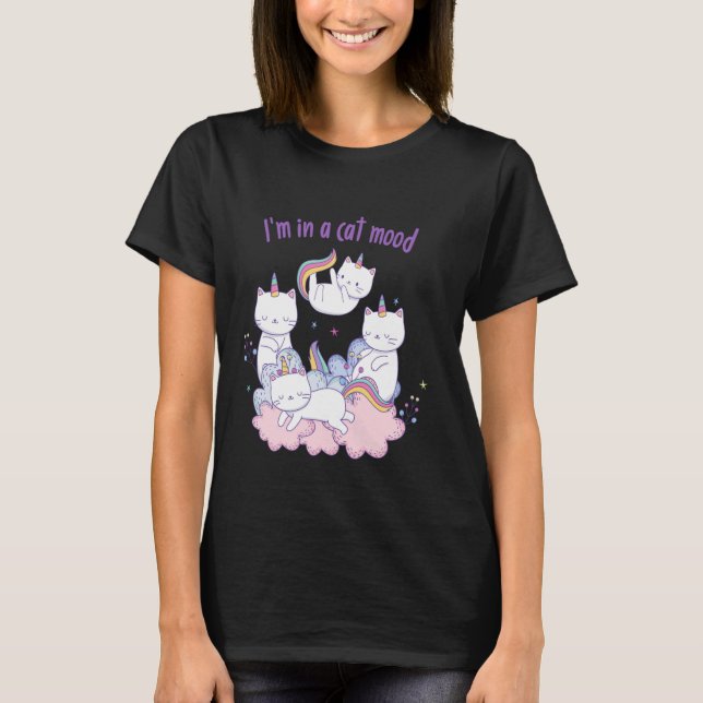 Pastel Cartoon Funny Unicorn Cat T-Shirt (Front)