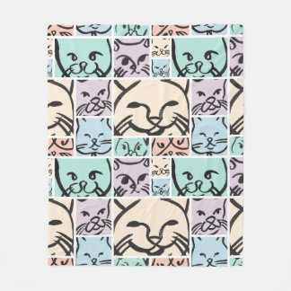 Pastel Cat Faces Fleece Blanket
