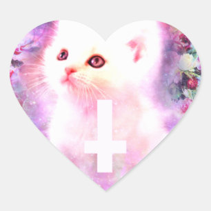 Pastel Cat  Heart-Shaped Sticker