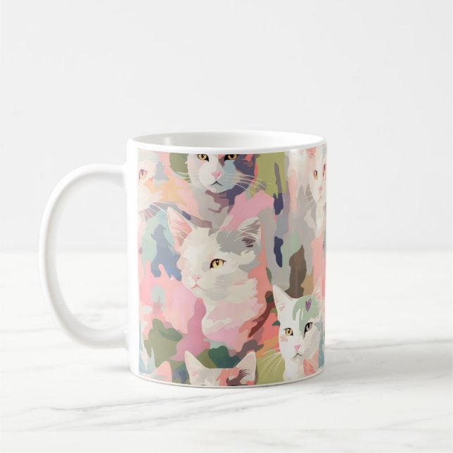 Pastel Cats Colourful Pattern Coffee Mug (Left)