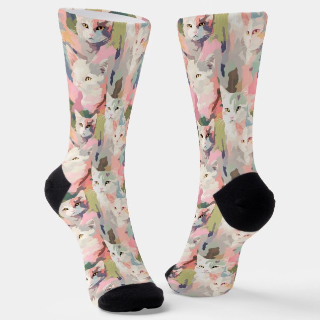 Pastel Cats Colourful Pattern Socks (Angled)
