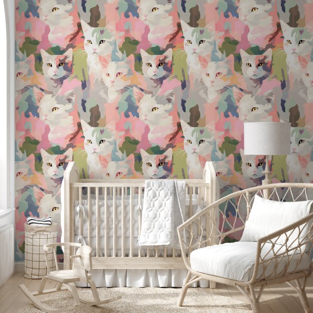 Pastel Cats Colourful Pattern Wallpaper (Kids)