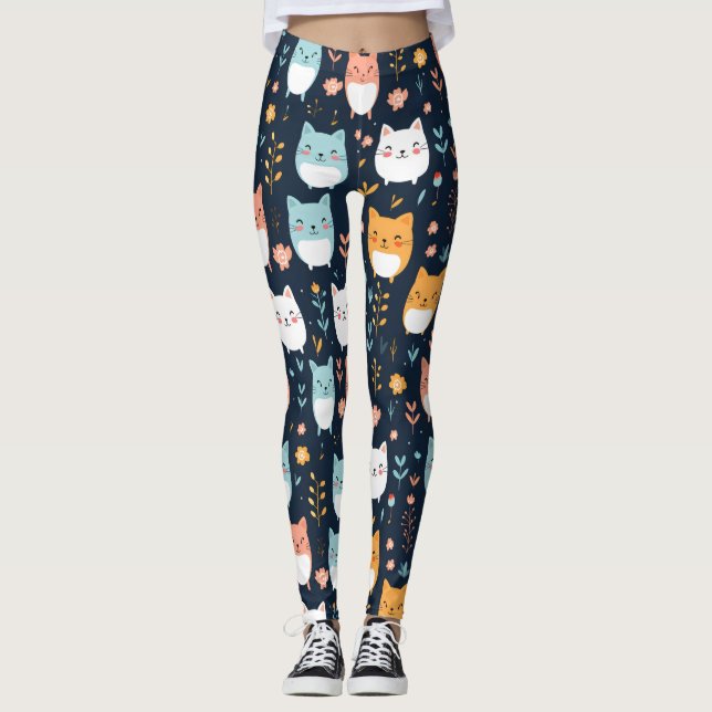 Pastel Cats Pattern Leggings (Front)