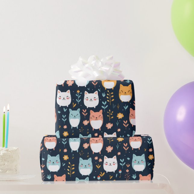 Pastel Cats Pattern Wrapping Paper (Party Gifts)