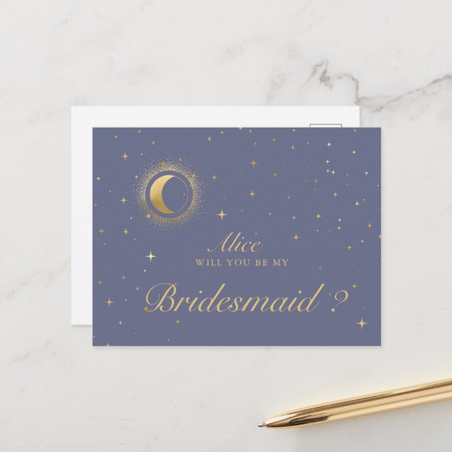 Pastel Celestial Crescent Gold Moon Postcard (Front/Back In Situ)