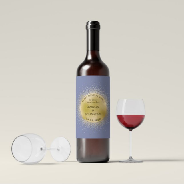 Pastel Celestial Gold Moon Save The Date Wine Label (Creator Uploaded)