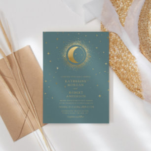Pastel Celestial Gold Moon Wedding  Invitation
