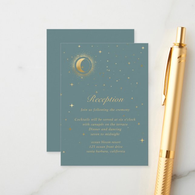 Pastel Celestial Gold Reception Enclosure Card (Front/Back In Situ)