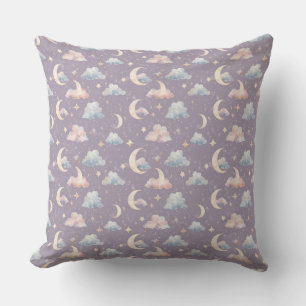 Pastel Celestial Moon Stars Clouds Watercolor Cushion