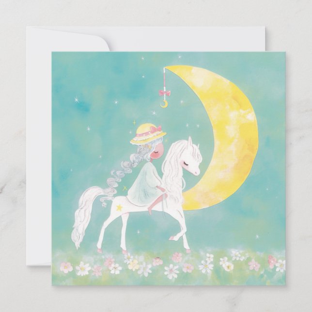Pastel Celestial Pony and Crescent Moon Holiday Card (Front)