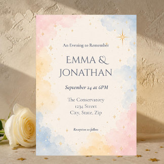 Pastel Celestial Watercolor Star Wedding Invitation