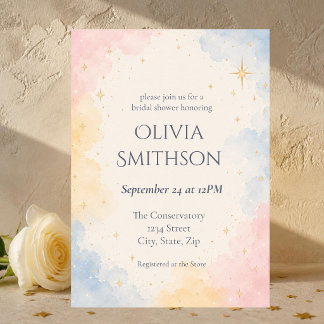 Pastel Celestial Watercolor Stars Bridal Shower Invitation