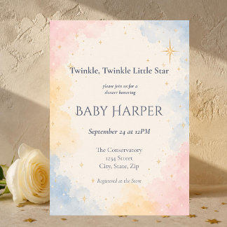 Pastel Celestial Watercolor Twinkle Star Baby Invitation