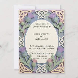 Pastel Celtic Thistle Tartan Wedding Invitation