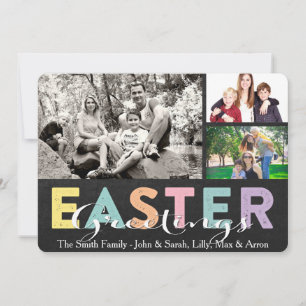 Pastel Chalk Family Easter Greeting Three Photos Holiday Card