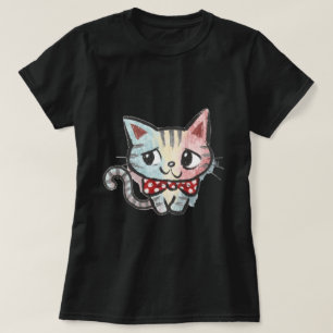 Pastel Chalk Kitten Polka Dot Bow Art T-Shirt