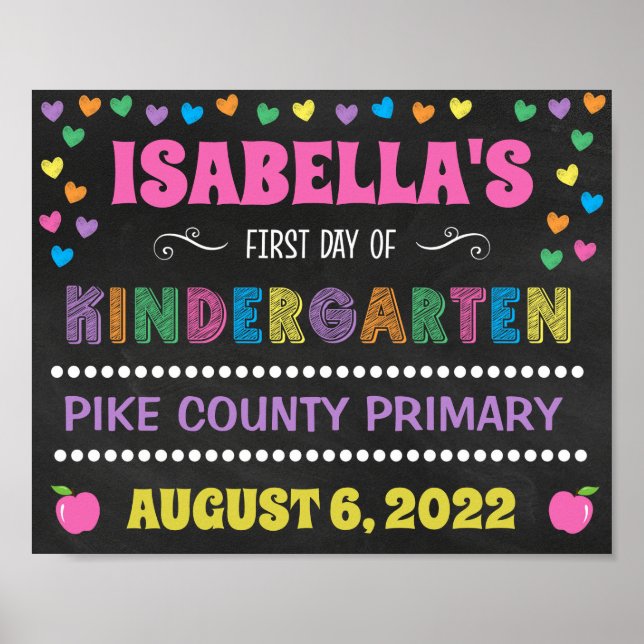 Pastel Chalkboard First Day of Kindergarten Sign (Front)