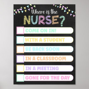 Pastel Chalkboard Where's the Nurse Door Sign