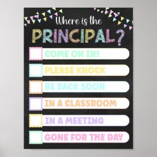 Pastel Chalkboard Where's the Principal Door Sign