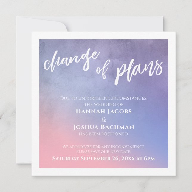 Pastel Change of Plans Postponed Wedding Card (Front)