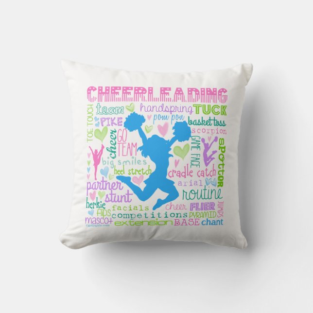 Pastel Cheerleading Words Typography Cushion (Front)