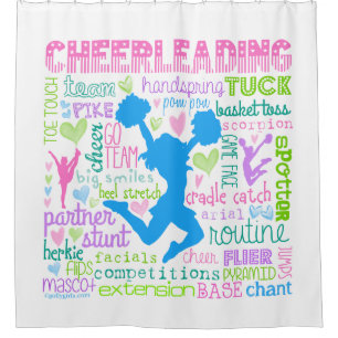 Pastel Cheerleading Words Typography Shower Curtain