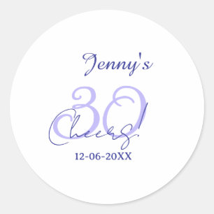 Pastel cheers 30th birthday purple elegant name da classic round sticker