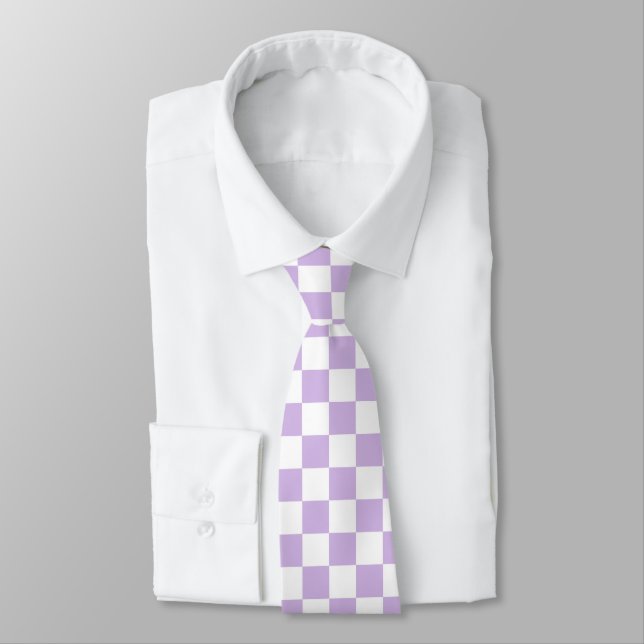 Pastel Chequerboard Checks Pattern Retro Lilac Tie (Tied)