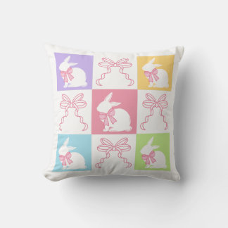 Pastel Chequered Easter Bunny with Bows Cushion