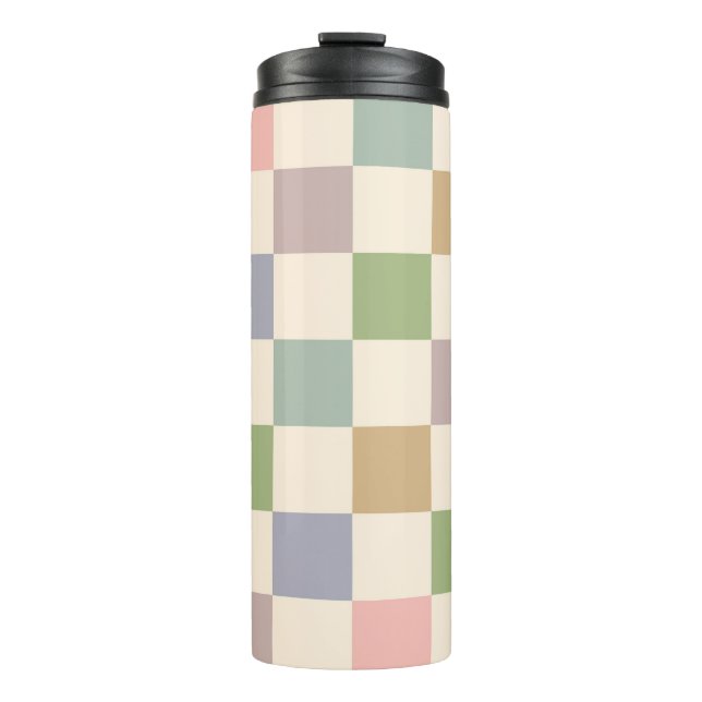 Pastel Chequered Geometric Retro Chequered Pattern Thermal Tumbler (Front)